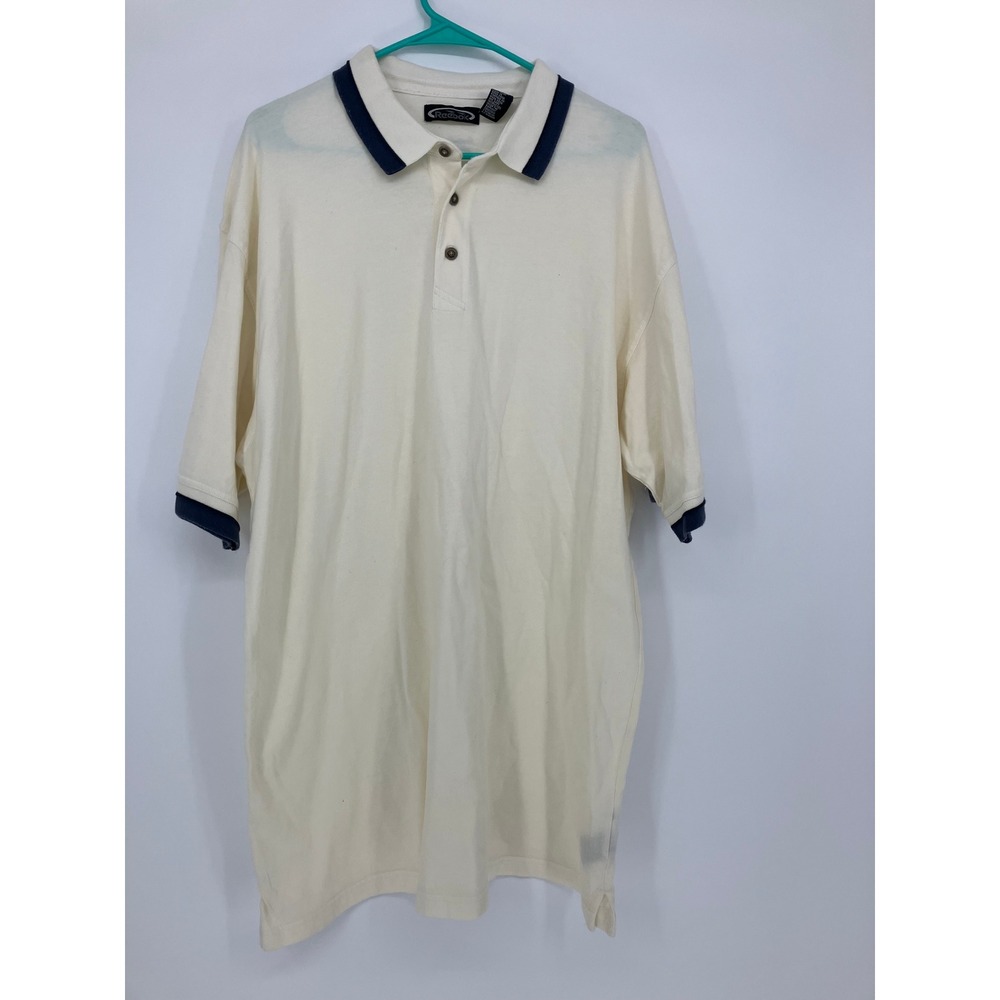 Reebok Mens Polo Shirt XL Cream White Short Sleeve Cotton Blend Embroidered Logo